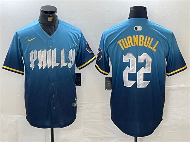 Men's Philadelphia Phillies #22 Spencer Turnbull Blue 2024 City Connect Limited Stitched Jersey